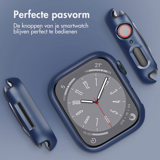 Screen protector - Geschikt voor Apple Watch 7 / 8 / 9 - 45 mm - Full Cover Hard Case / Beschermend Hoesje - Donkerblauw