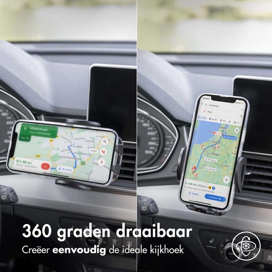 imoshion 3-in-1 Telefoonhouder Auto met Krachtige Zuignap voor Dashboard / Raam / Ventilatierooster - Verstelbaar en 360° Draaibaar - GSM Houder - Universeel