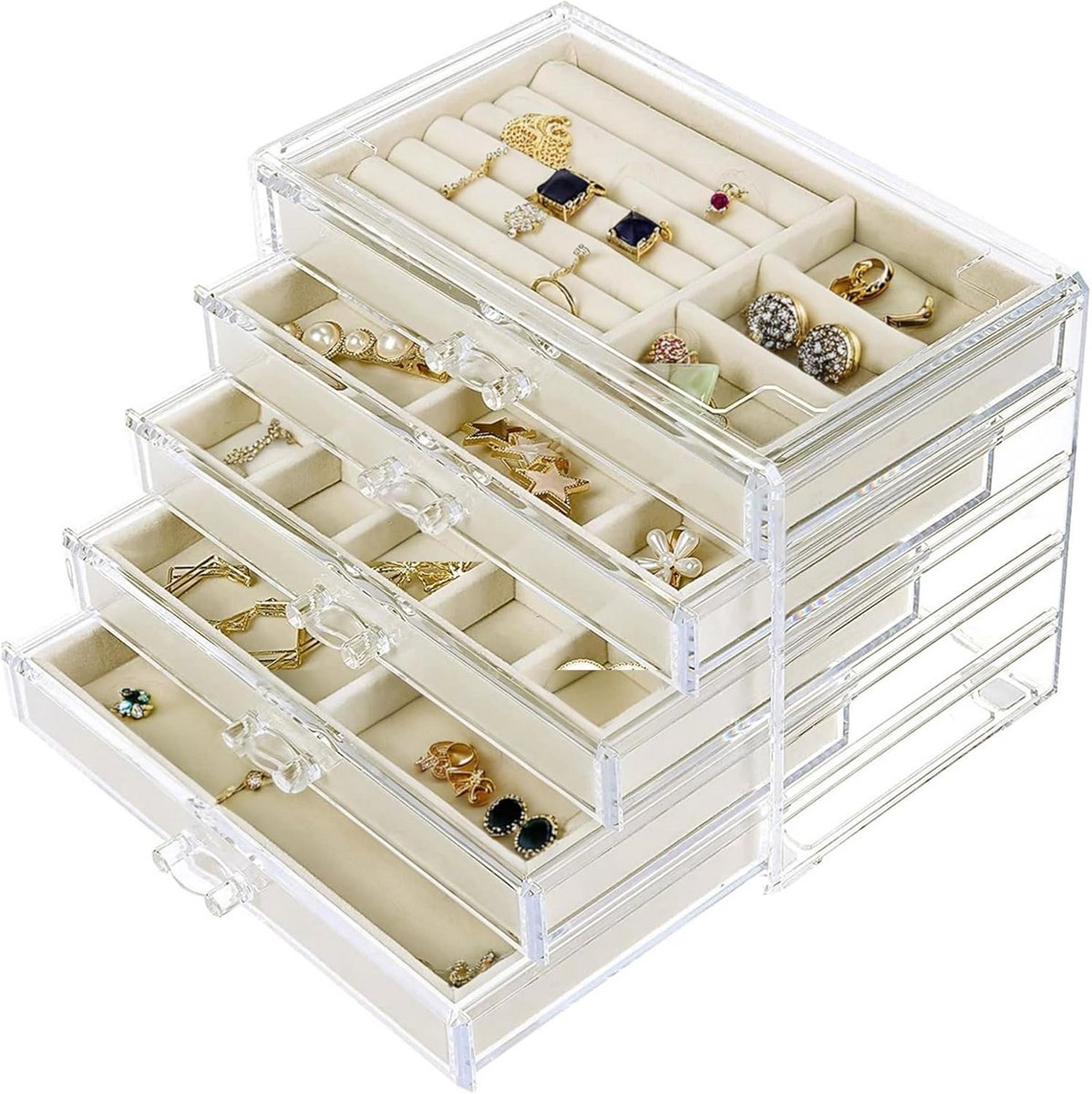 Transparante Sieradendoos met Fluwellen Trays | Organizer voor Ringen, Oorbellen & Kettingen
