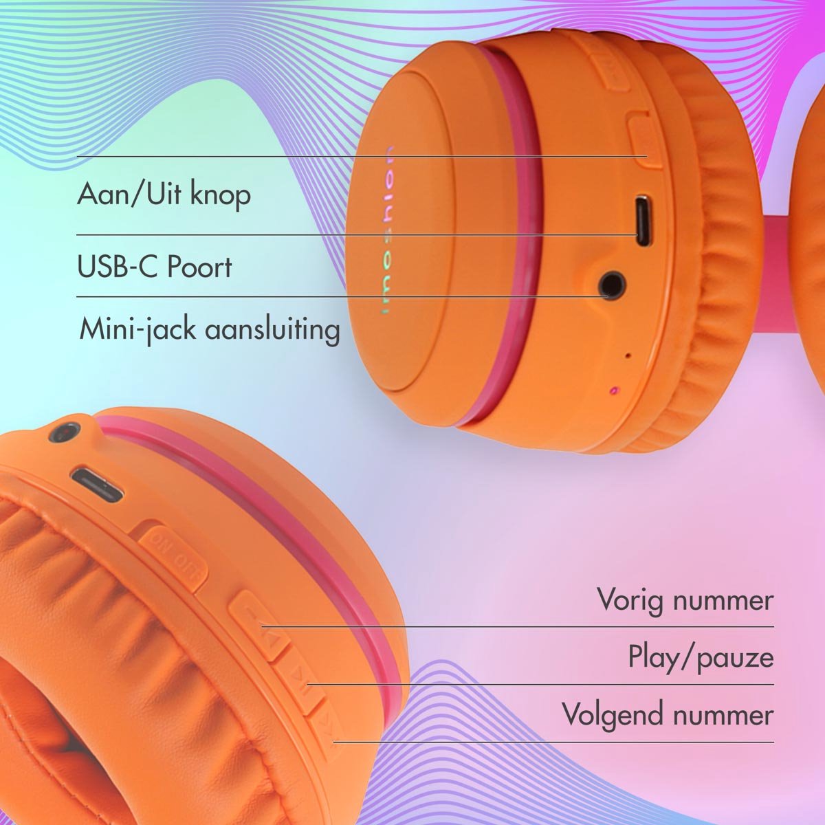 imoshion Kinder Koptelefoon LED - Bluetooth en Decibelbegrenzer - Draadloze Koptelefoon Kinderen – foto 4