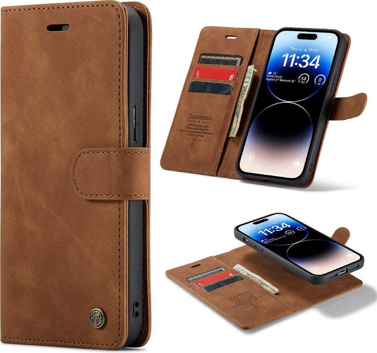 Casemania - Bookcase 2-in-1 hoesje - iPhone 15 Pro - Bruin