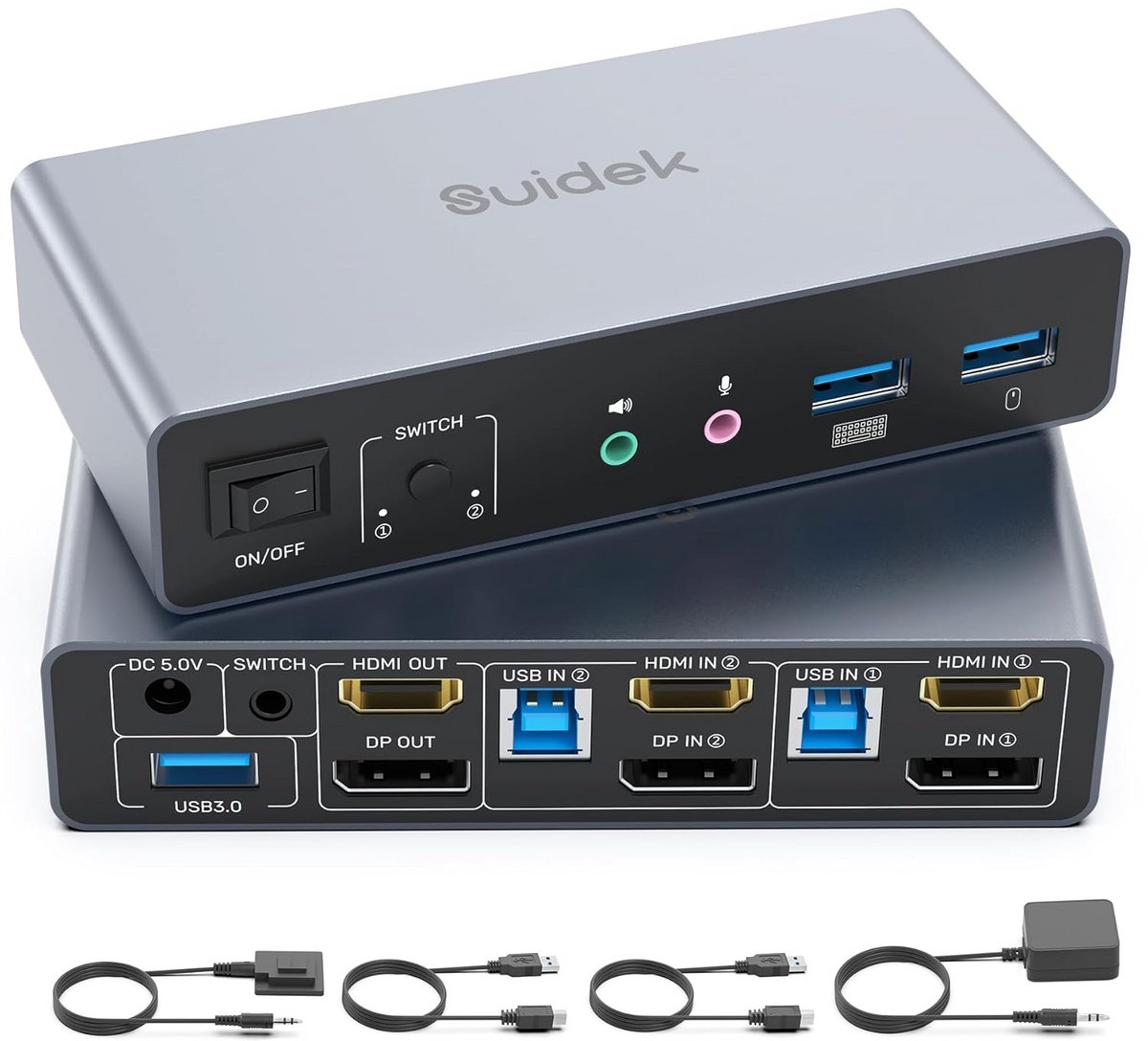 HDMI KVM Switch voor 2 Computers en 2 Monitoren - 4K@60Hz Dual Monitor Switch met USB 3.0 en Desktop Controller