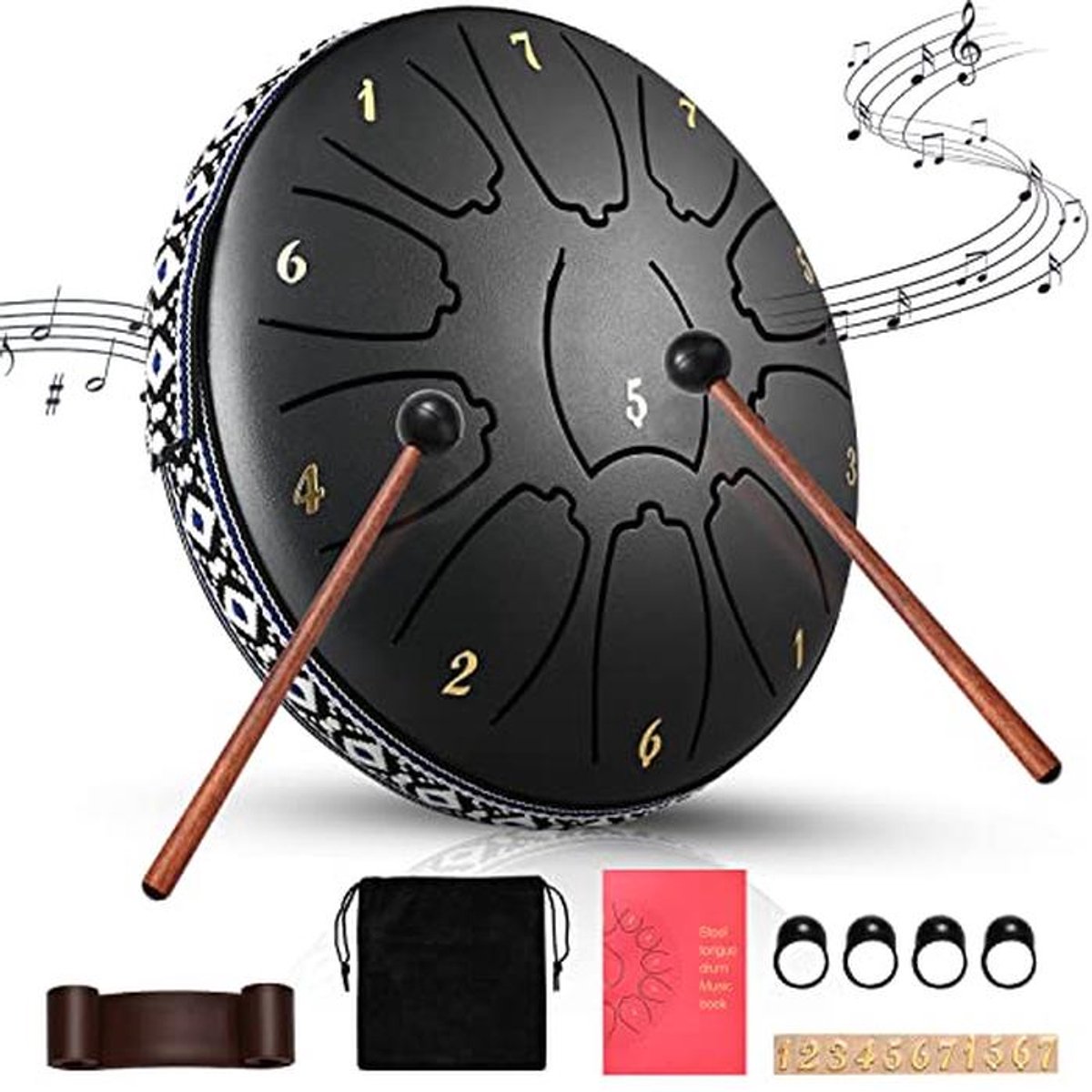 15 cm Stalen Tongdrum - 11 Tonen, C-sleutel, Mini Handpan Trommel met Tas, Hamers en Plectrums - Ideaal voor Kamperen, Yoga en Meditatie