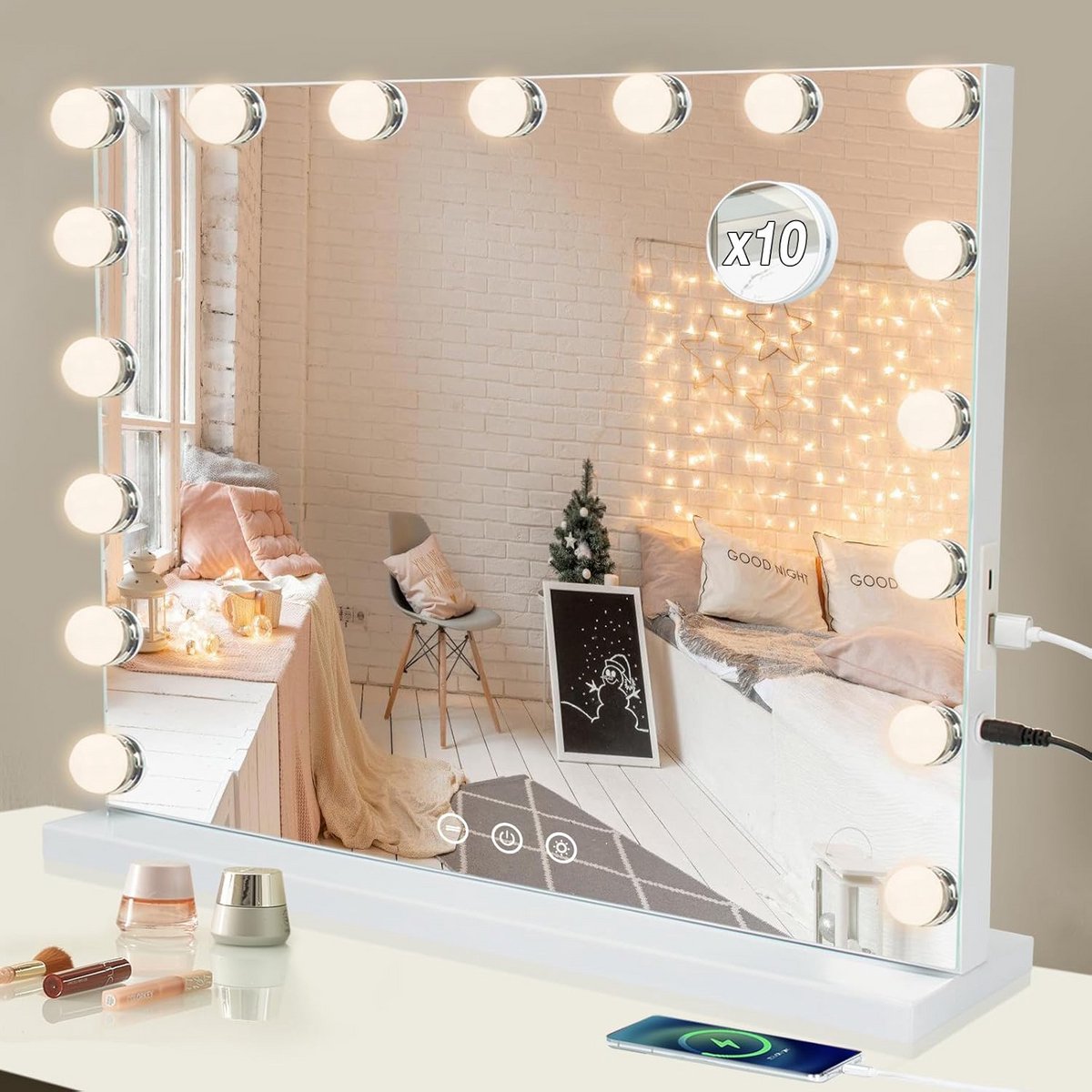 Luxe Hollywood Make-up Spiegel met 17 Dimbare LED Lampen en Touch Bedjening