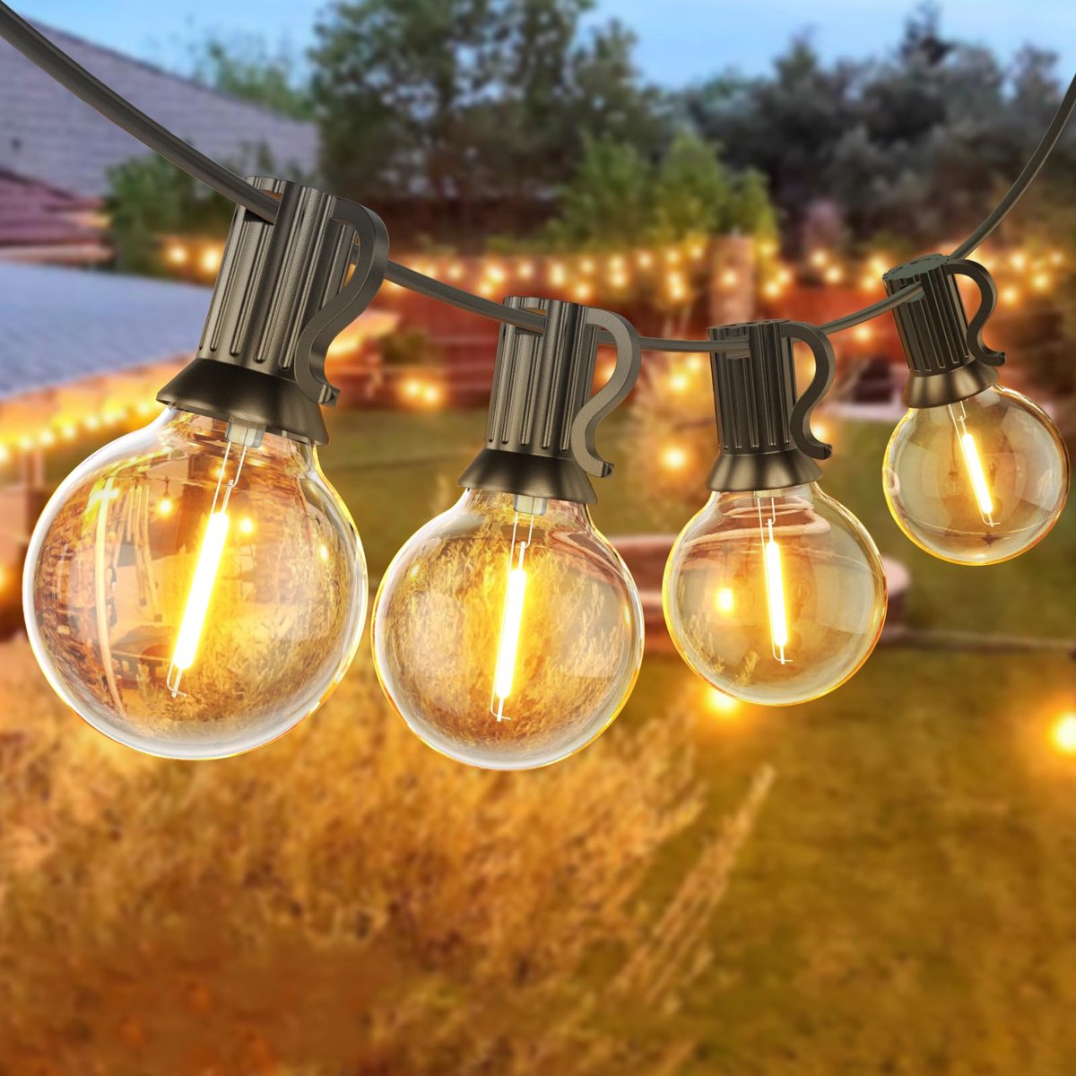 Buitenverlichting, 3 m LED-verlichting voor buiten, met 10 + 1 stuks warmwitte G40-lampen, waterdichte LED-lichtsnoer voor binnen en buiten voor feesten, bruiloften en patio's