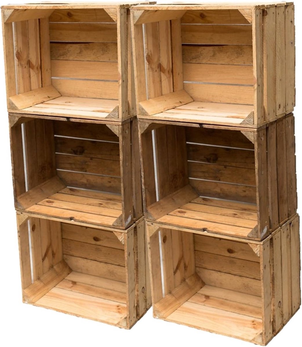 Set van 6 Originele Vintage Houten Fruitkisten Opslag en Meubelbouw 50x40x30 cm