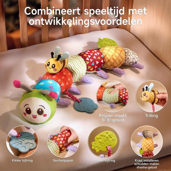 Sander Shop Baby Speelgoed 0 3 6 Maanden Rups Montessori Zintuiglijk Baby Pluche Speelgoed met Rammelaar, Bijtring, Knisperpapier van Sander Shop — afbeelding 2