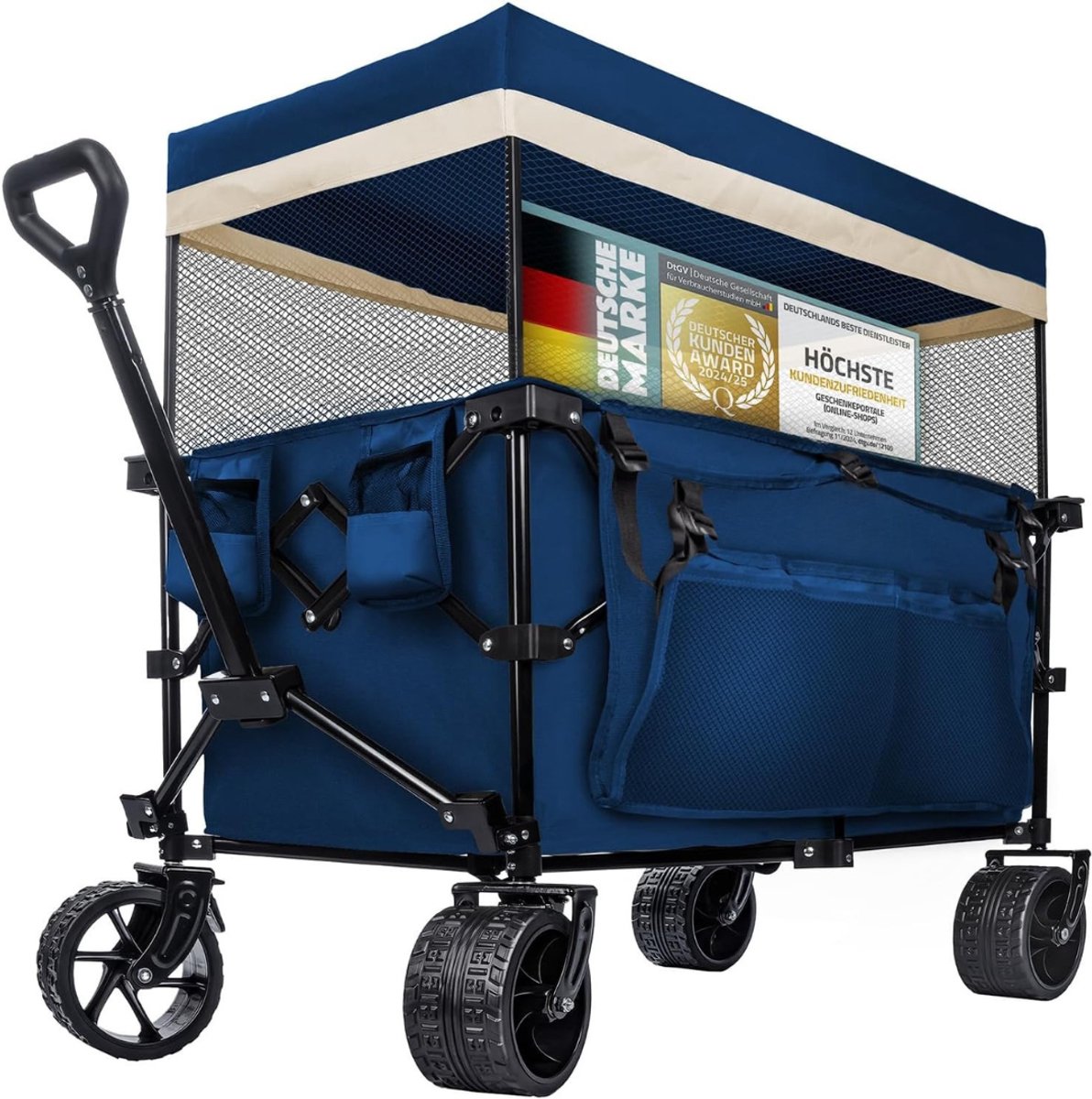 RVV® Bolderkap Opvouwbaar Luchtbanden - Bolderkar - Bolderkar Opvouwbaar - 150 kg - met Dak- Blauw- 90cm x 50cm x 10cm