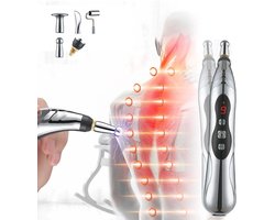 Acupunctuurpen, micro-elektrische pulsmassager, 9 intensiteitsniveaus, 5 massagekoppen, USB-interface, automatische acupunctuurpuntpositionering, naaldloze acupunctuur.