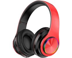 Draadloze Bluetooth-oortjes met gekleurde ledlampjesopvouwbaar, bedrade stereohoofdtelefoon met hoge geluidskwaliteit, geschikt voor klaslokalen/thuiswerkplekken/pc's/mobiele telefoons/kinderen en volwassenen (rood en zwart).