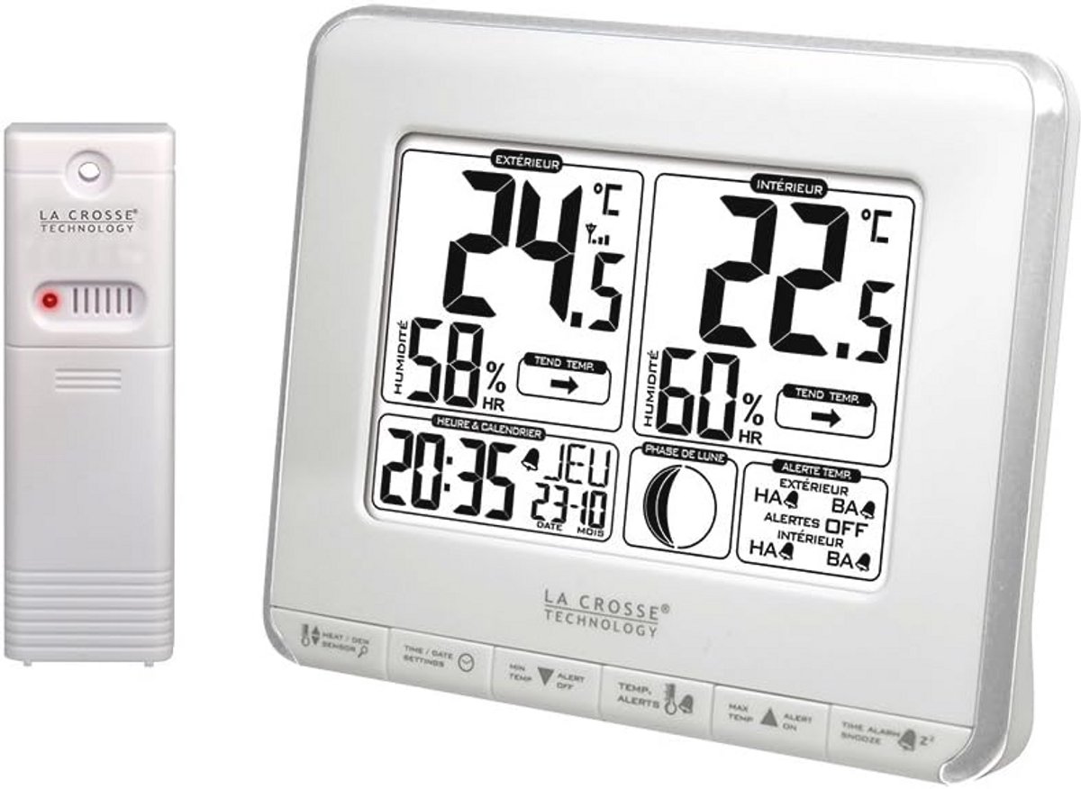 Weerstation met Binnen- en Buitentemperatuur, Hygrometer, Alarm en Maanfases