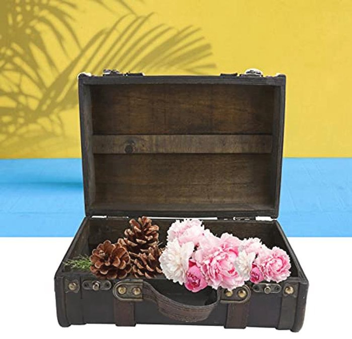 Vintage Houten Opbergkoffer - Antieke Kist voor Sieraden, Fotografie Rekwisieten & Decoratie - Compact en Draagbaar