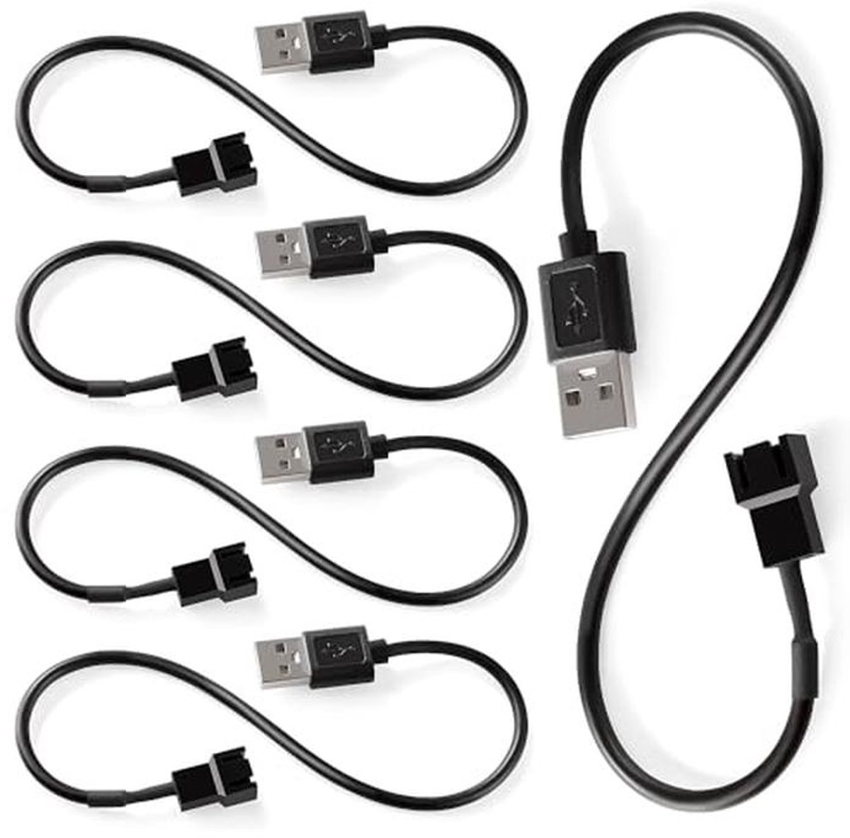 USB naar 3 Pin PWM Ventilator Stroomadapter Kabels - 5 Stuks 30 cm