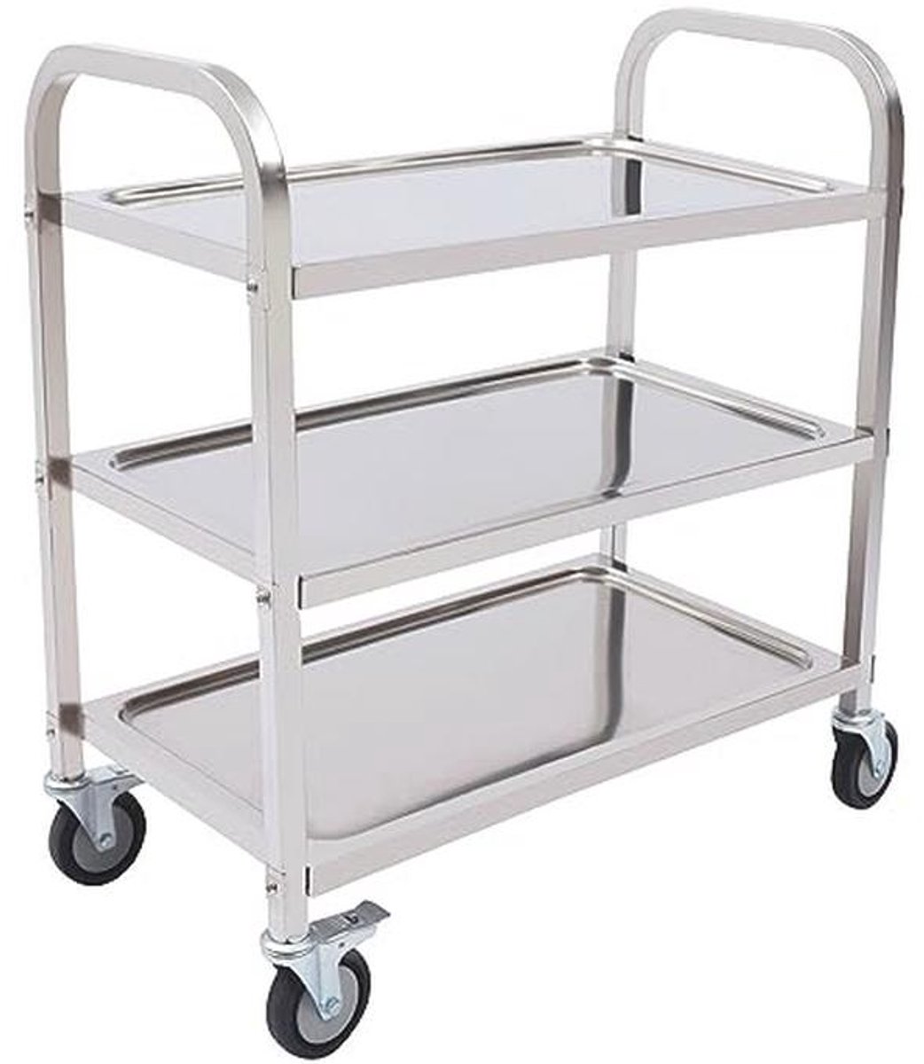 Roestvrijstalen Opslagrek voor Keuken of Garage - 3-Lagen Met Wielen, 85 x 45 x 90 cm