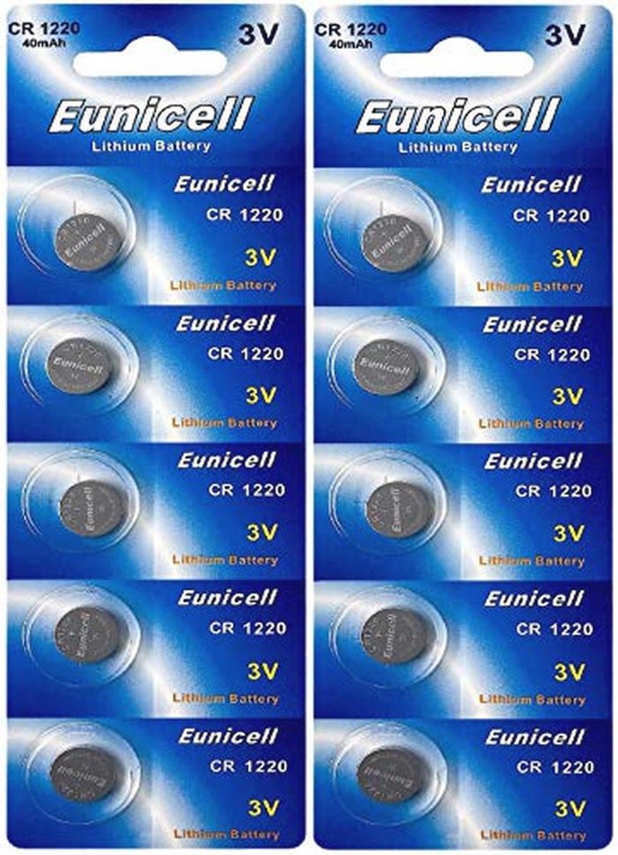 CR1220 3V Lithium Knoopcelbatterijen - 10 Stuks (2 Blisterkaarten)