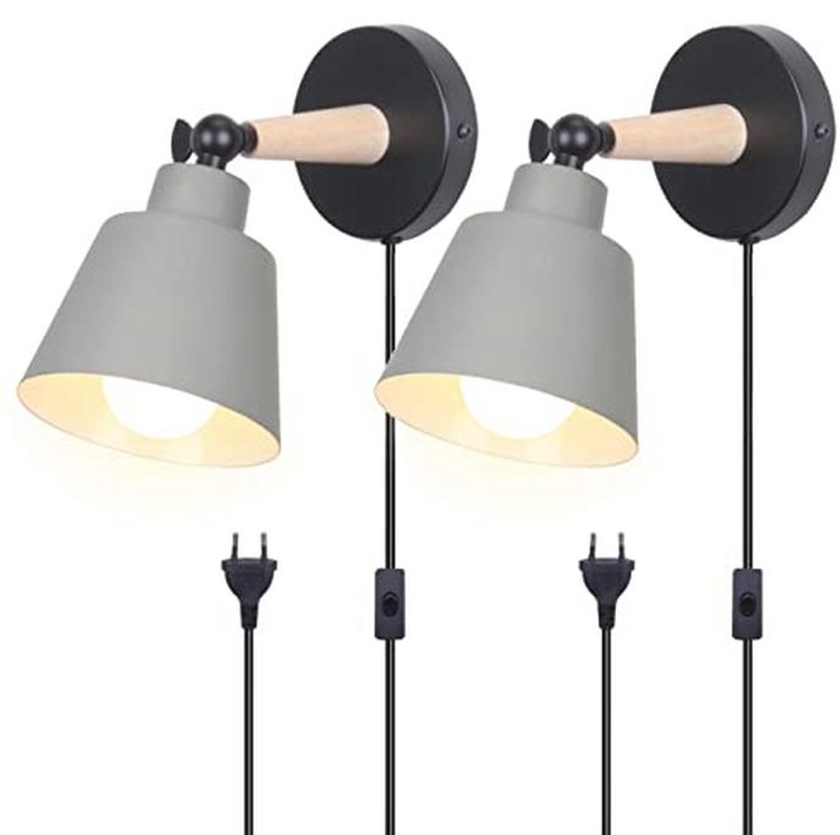 Moderne wandlampen set van 2 - Wandverlichting van metaal en hout met E27-fitting