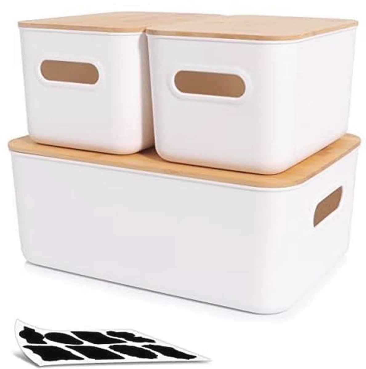 Set van 3 stapelbare opbergdozen met bamboe deksel - Ideaal voor badkamer en keuken