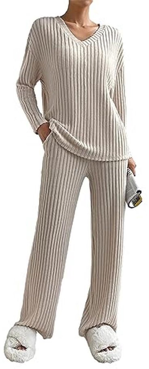 Geribbelde Lounge Wear Sets voor Dames - 2 Stuks Co Ord Set Trainingspak