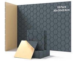 Geluiddempende Akoestische Platen 18 x 30 x 1 cm - Zelfklevend voor Muren, Deuren en Plafonds - Perfect voor Gaming, Kantoorgebruik en Studio's (Donkergrijs)