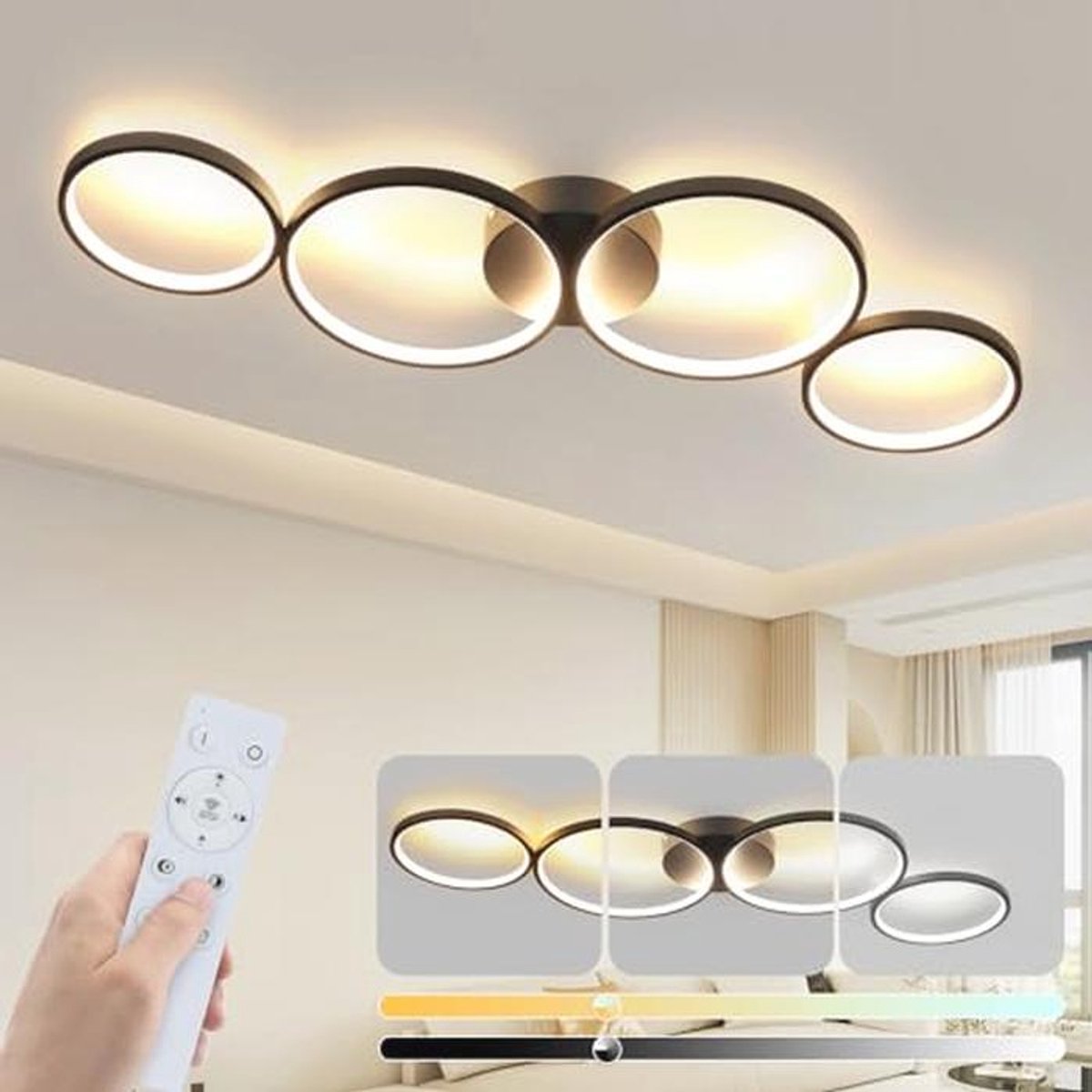 Moderne LED Dimbare Plafondlamp met 4 Ringen - Stijlvolle Binnenverlichting voor Woonkamer