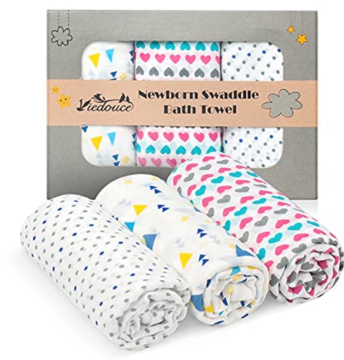 Baby Mousseline Inbakeren Dekens - 3 Stuks Katoenen Badhanddoeken voor Baby's - Ultra Zacht en Ademend - 115 x 115 cm