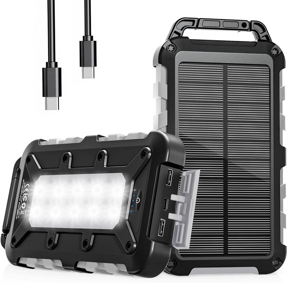 Provento - Draagbare zonne-oplader 26800mAh met snel opladen en LED-licht voor outdoor gebruik - Grijs.