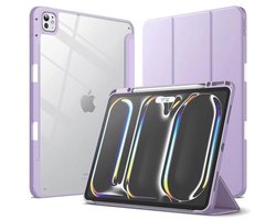 JETech Case for iPad Pro 13-Inch M4 (2024) with Pencil Holder, Clear Transparent Back Shell Slim Stand Shockproof Tablet Case Cover (Purple)