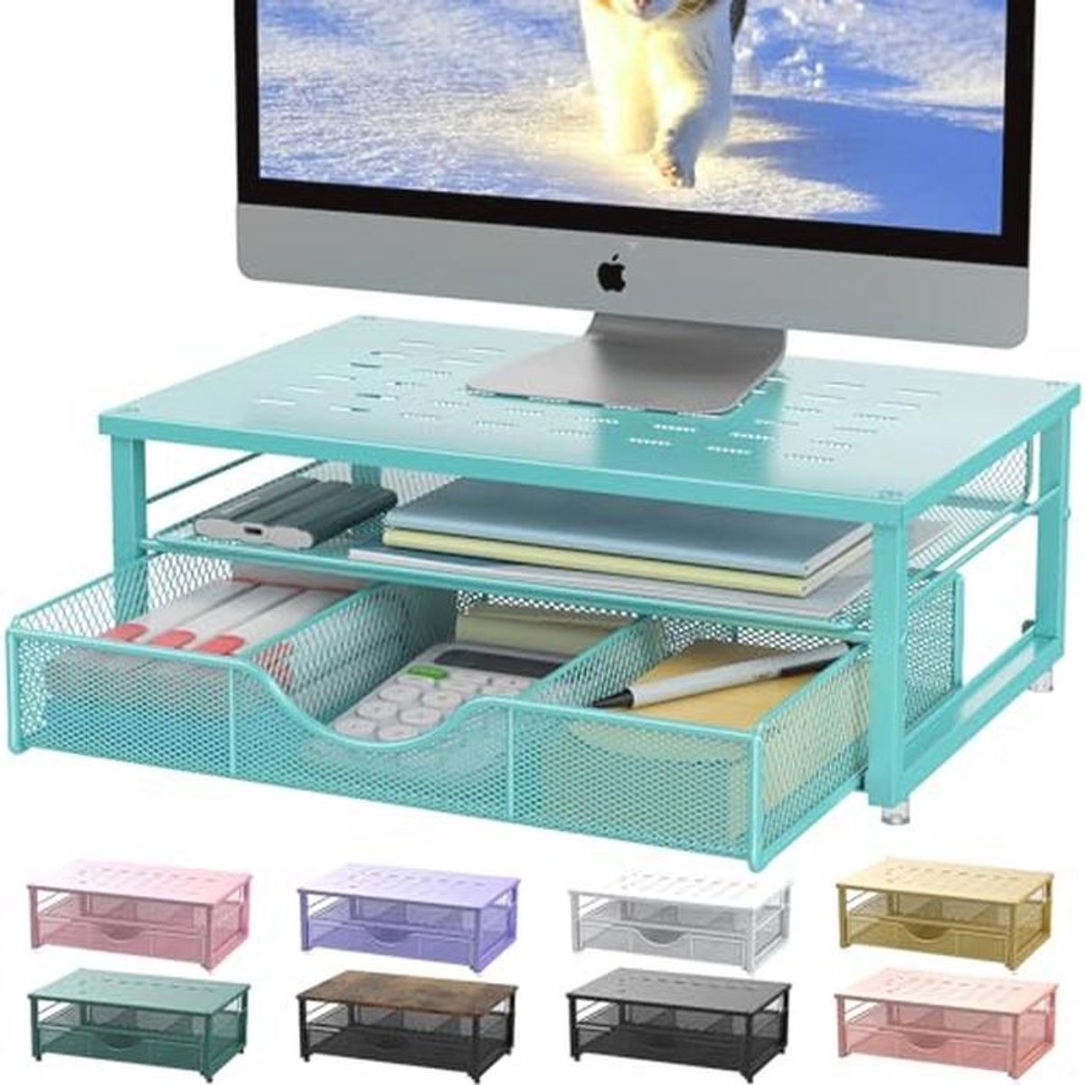 Computer Monitor Stand Riser - Bureau Organizer met Lade voor Kantoor & Klaslokaal