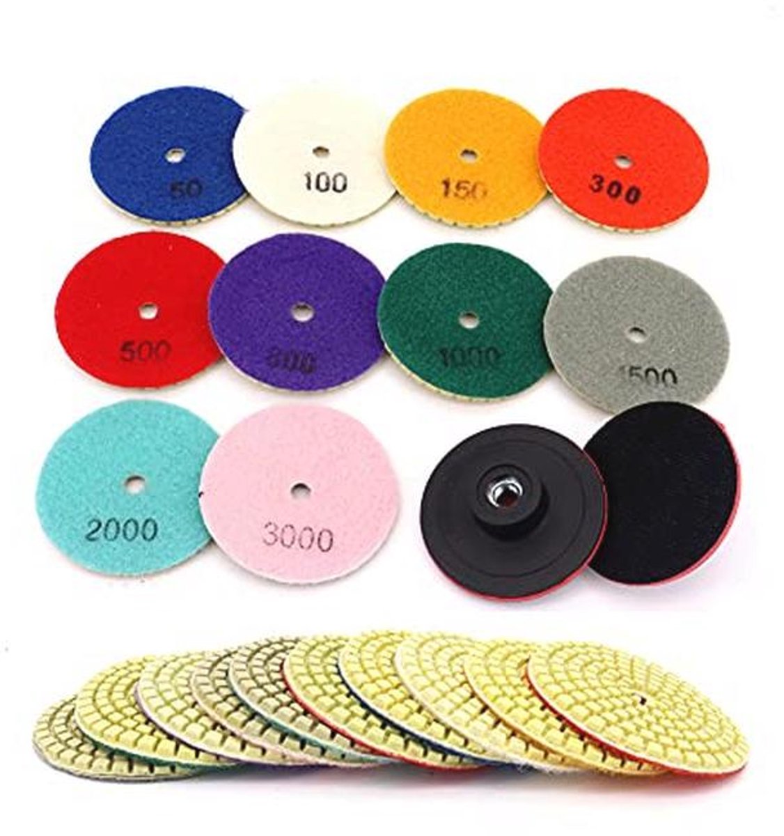 Diamantpolijstschijven Set van 12 - 3 Inch, 80 mm, Voor Graniet, Betonsteen en Keramiek - Nat Polijstwielen, 50-3000 Grit
