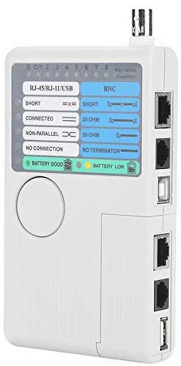 Draagbare 4-in-1 Netwerkkabeltester voor RJ11, RJ45, USB en BNC