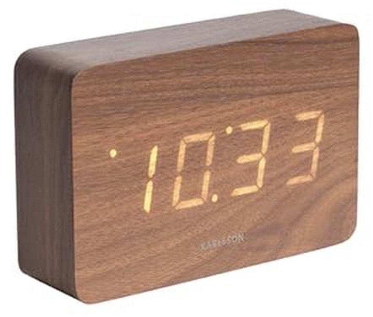 Wekker vierkant donker hout fineer - 15x4,8x10cm - Alarm Clock voor slaapkamer