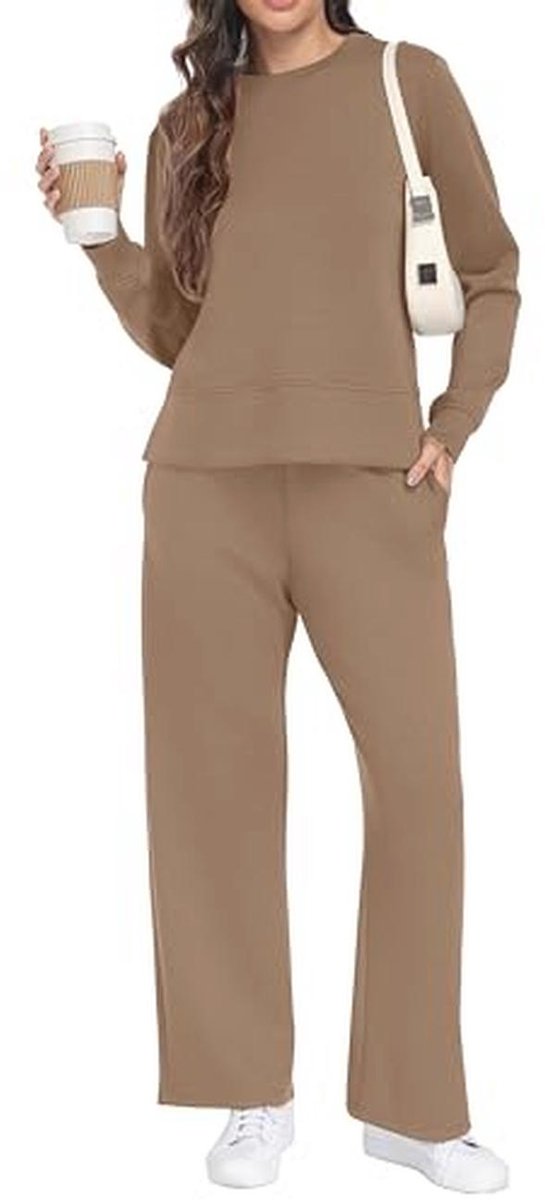 Tweedelig dames joggingpak met lange mouwen en zakken - Casual trainingsoutfit voor herfst