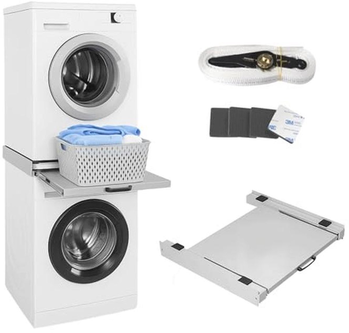 Universeel Verbindingframe voor Wasmachine en Drogen - Uittrekbare Handdoeksteun