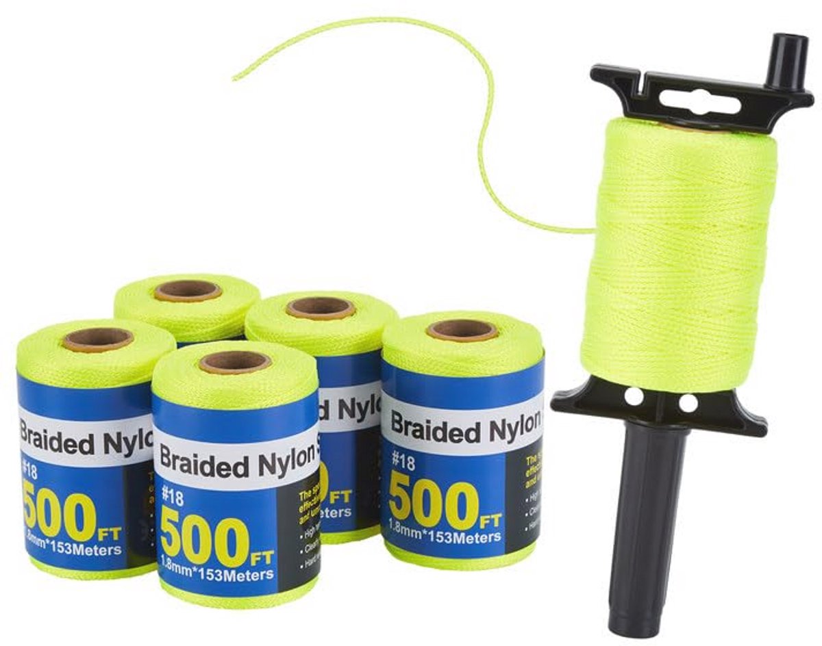 Gevochten Nylon String #18 - 500 Ft Lengte - Oplaadbare Lijn Reel Touw voor Tuinieren en Metselwerk - Perfect voor String Niveau