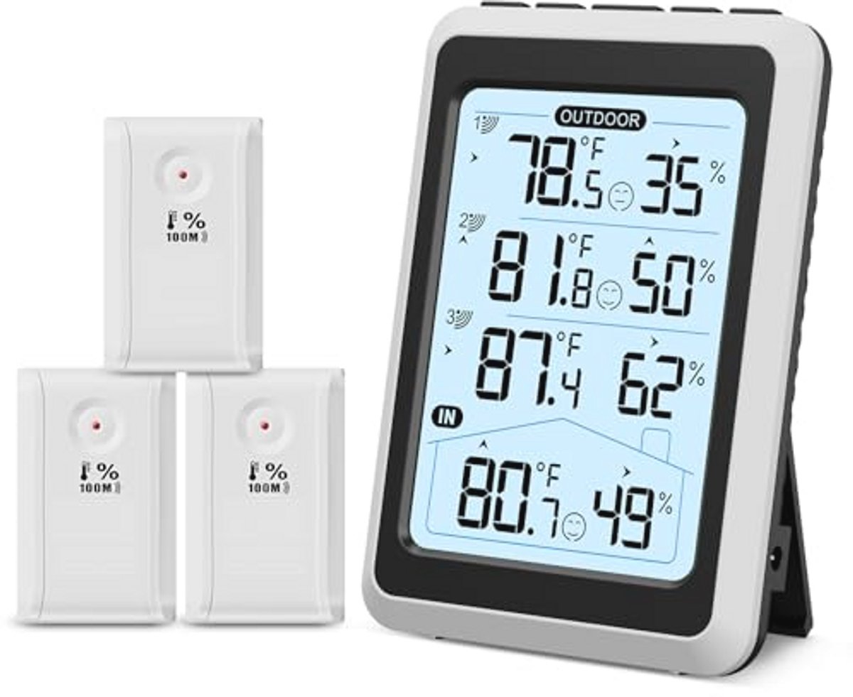Digitale hygrometerthermometer met Draadloze Sensortechnologie en Verlichting