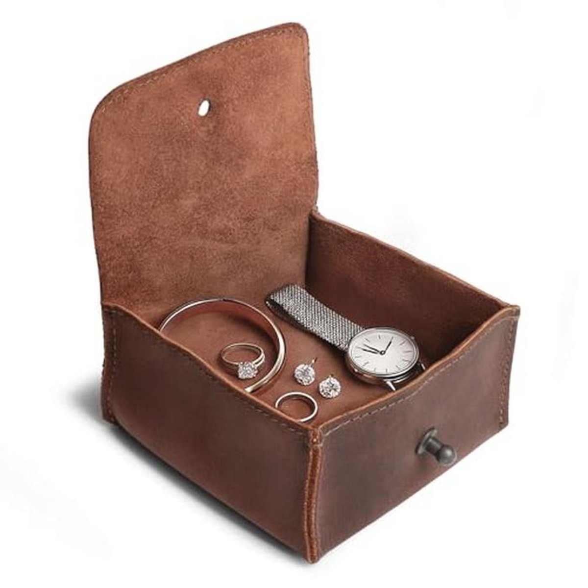 Hide Drink, Leather Jewelry Pouch, Mini Travel Size Box, Rings Precious Items Storage Organizer, Groom Bridesmaid Wedding Gifts, Handmade:: Bourbon Brown