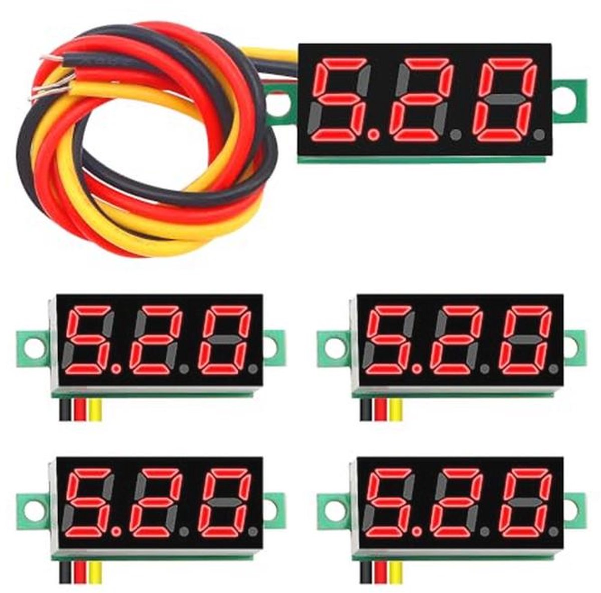 5 Stuks Mini Digitale Voltmeter 0-100V met Omgekeerde Polariteit Bescherming