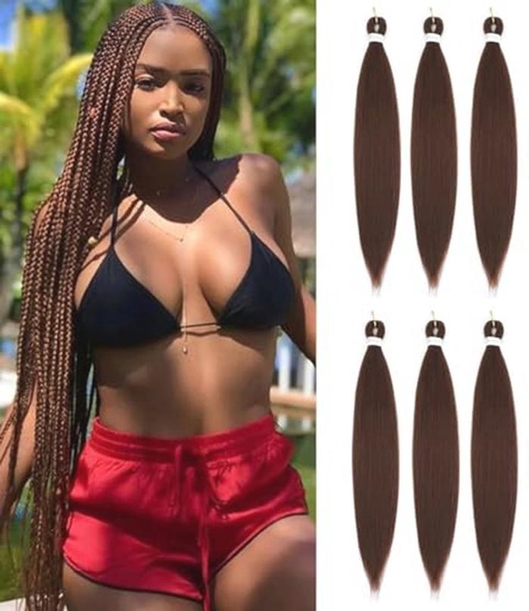 Donkerbruin Vlecht Haarextensions 66 cm, 6 Verpakkingen Sinthetisch Gehaakt Haar