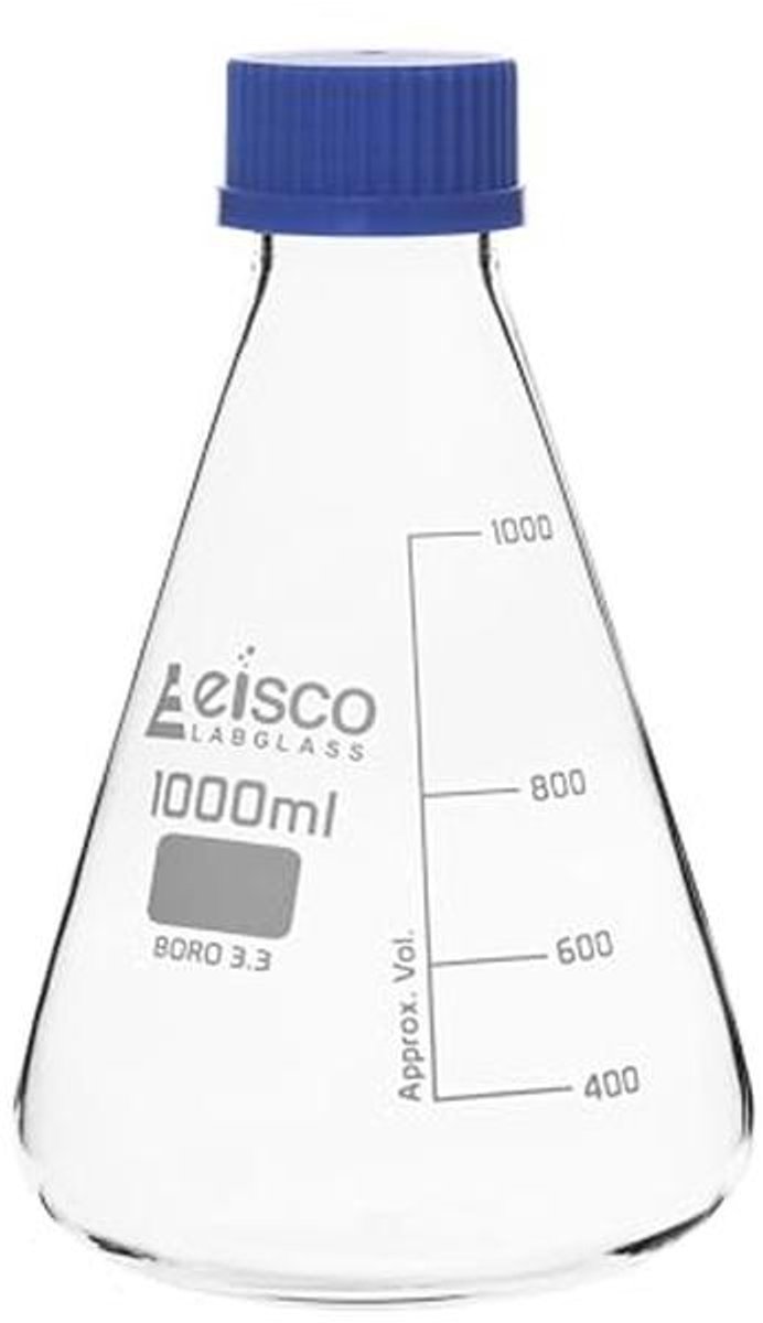 Borosilicate 3.3 glas Erlenmeyer fles 1000mL met PTFE schroefdop