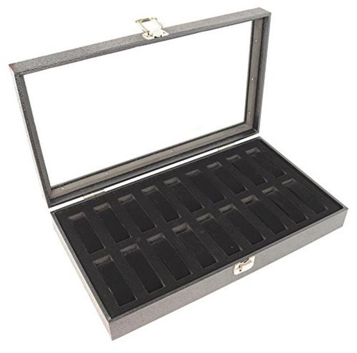 Vitrine met glazen deksel voor 18 horloges en armbanden - sieraden organizer en display case