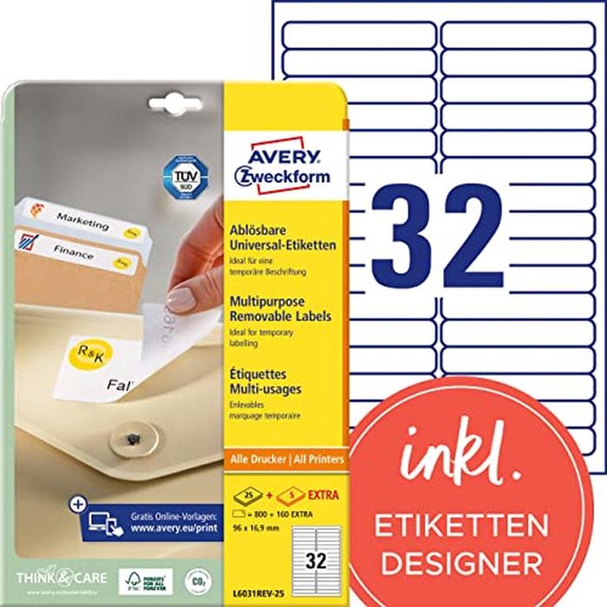 Universele Verwijderbare Etiketten - 800 Zelfklevende Stickers, 96 x 16,9 mm