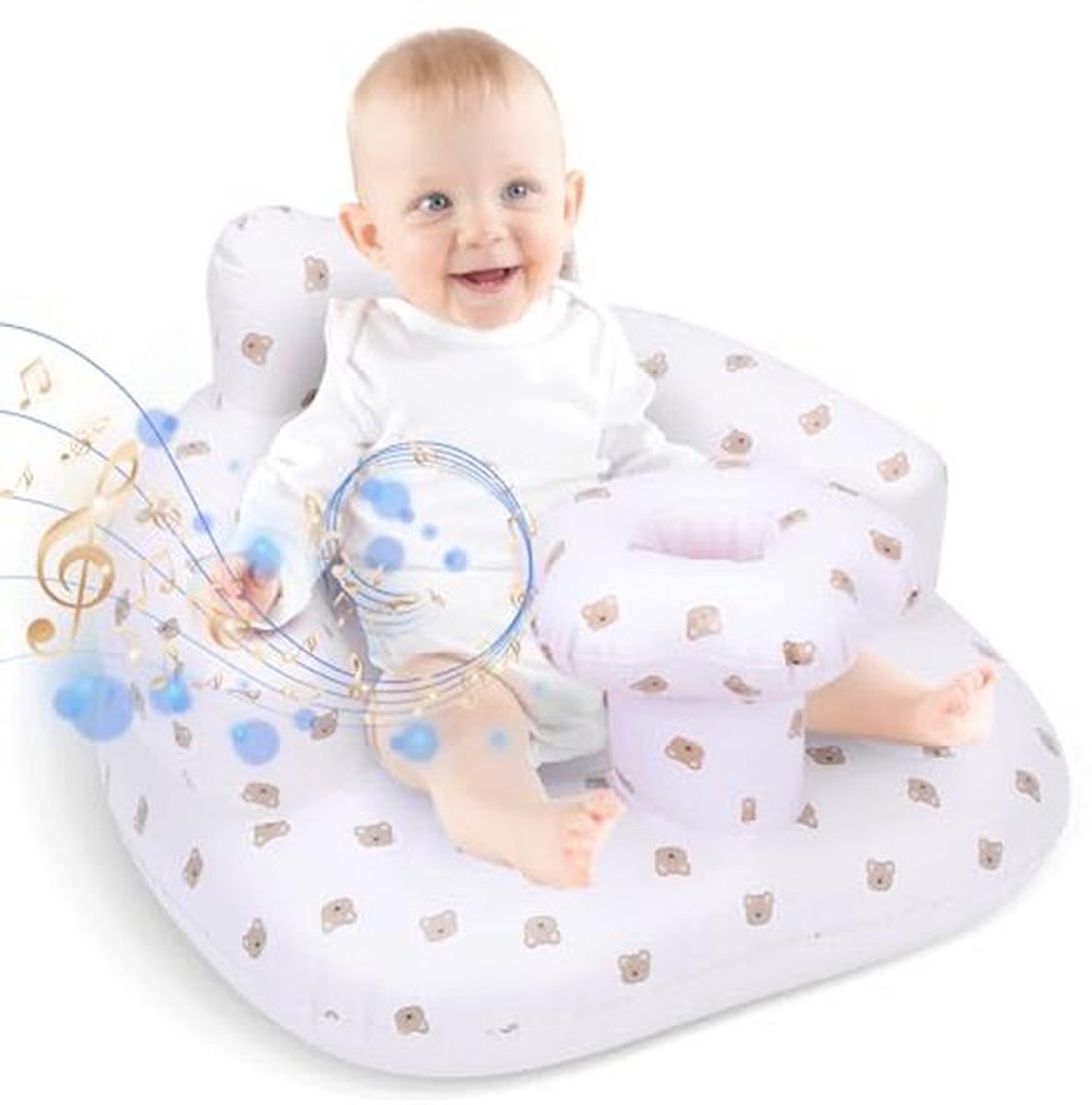 Opblaasbare babystoel met muziek voor baby's 3-36 maanden - Ingebouwde luchtpomp en rugsteun