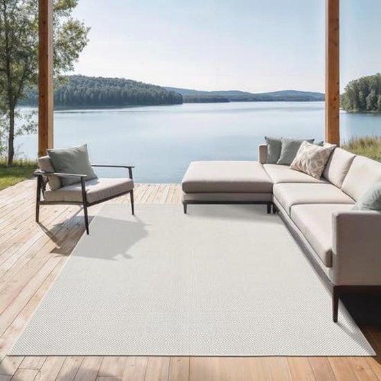 the carpet Tempa – Duurzaam outdoor tapijt met Boho- en Vintage-design, weerbestendig en onderhoudsvriendelijk, voor balkon, terras & tuin, Bruin, 80 x 250 cm