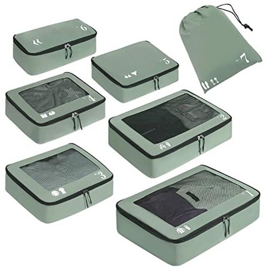 Cubes de rangement pour valise - Ensemble de 7 pièces comprenant des organisateurs de voyage et des sacs à chaussures - Équipement de voyage éco-responsable et écologique