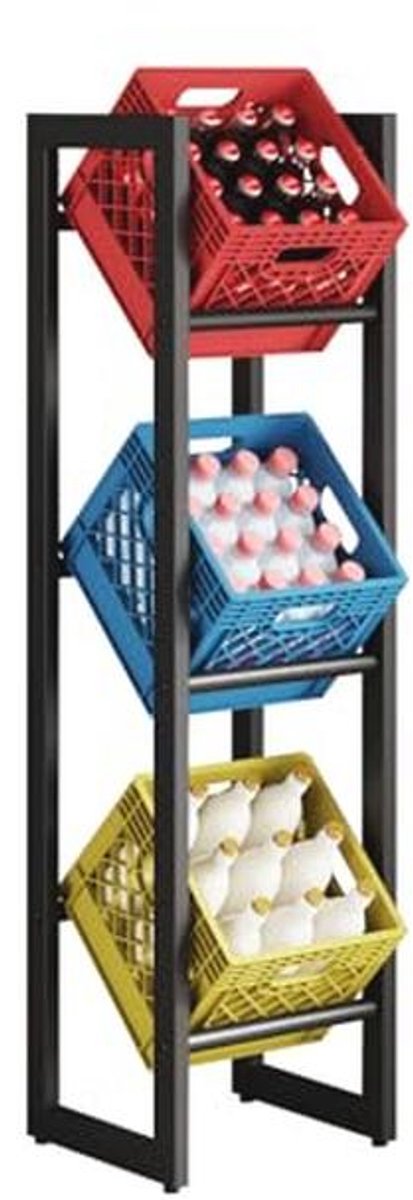 Drink Rack en Krattenstand voor 2-3 Kratten - Zwart, 39 x 30 x 140 cm
