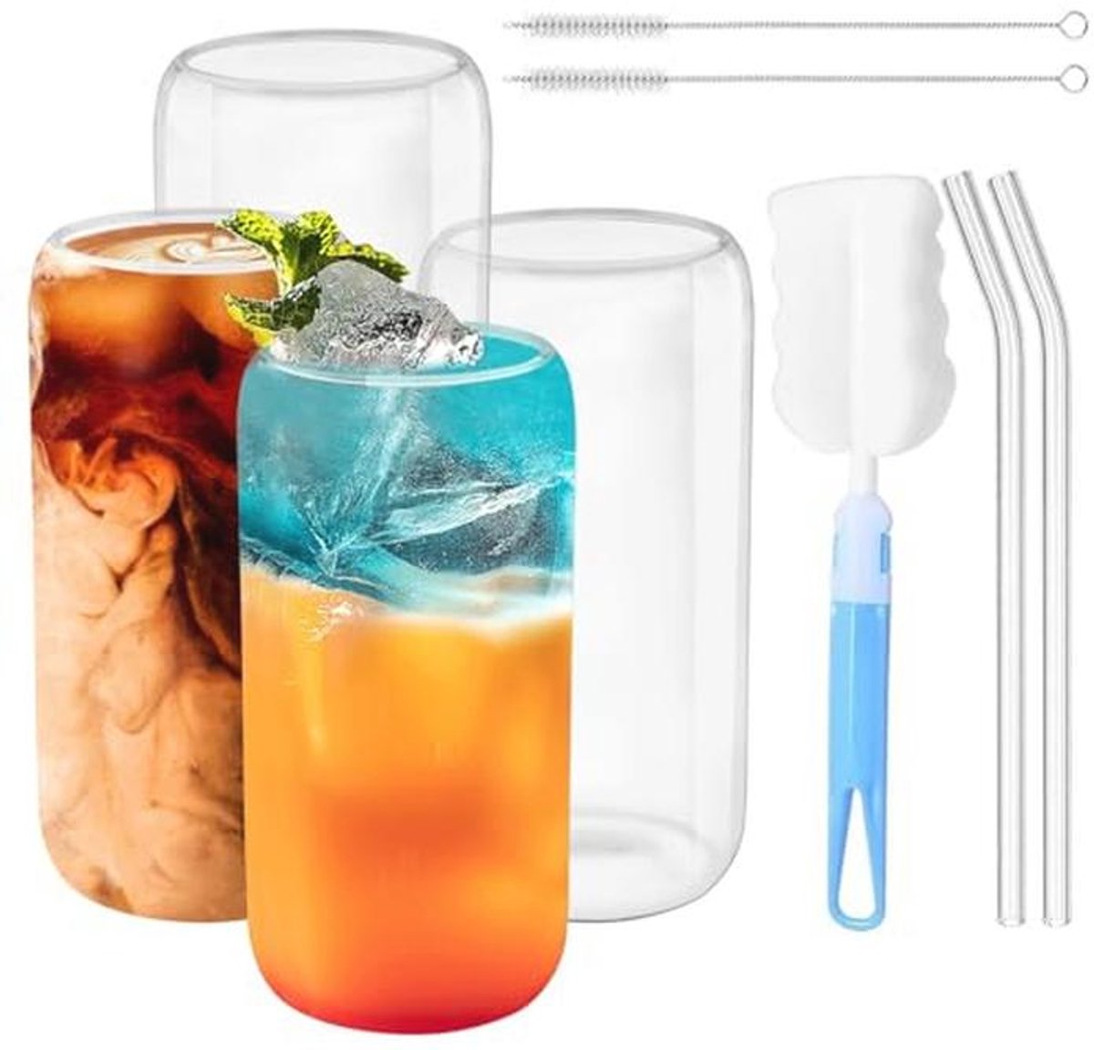 Set van 4 Glazen met Rietjes voor Smoothies en Dranken - 500 ml