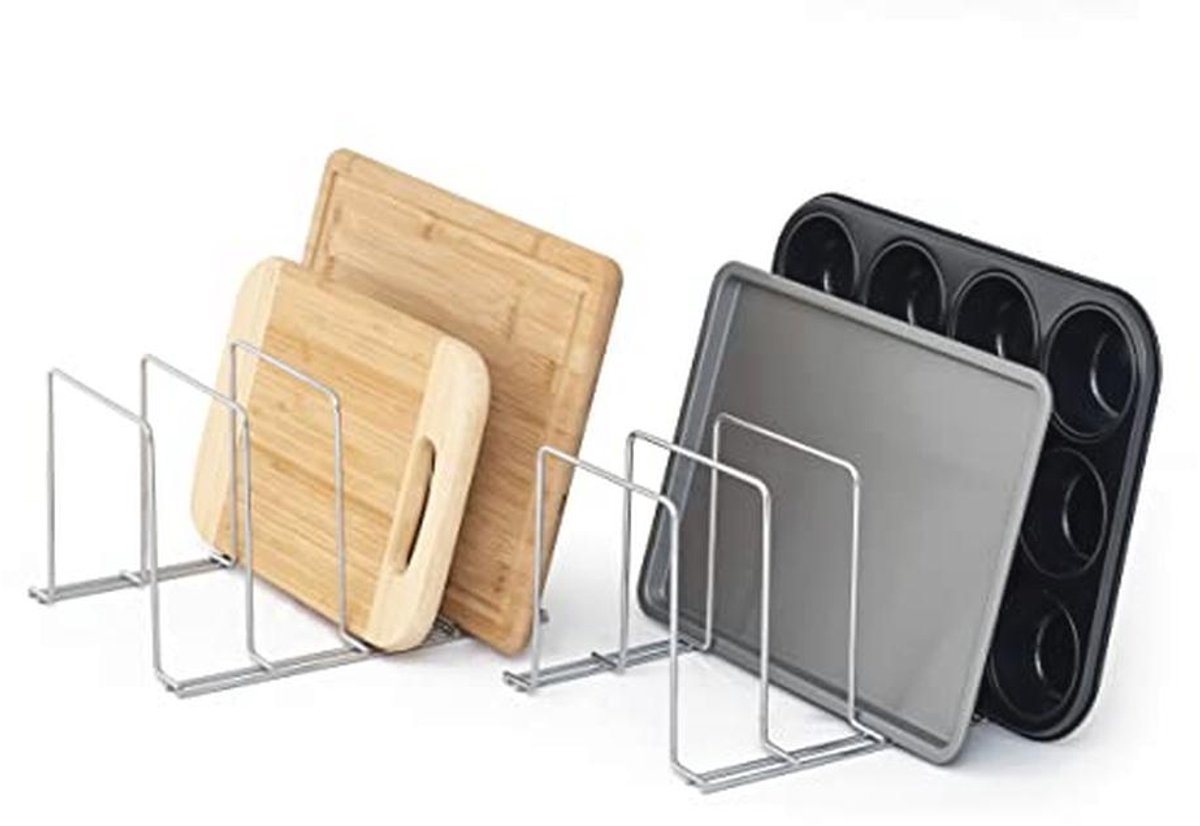 Bakplaat en Snijplanken Rek – Set van 2 – Ruimtebesparende Keukenorganisatie – Chroom