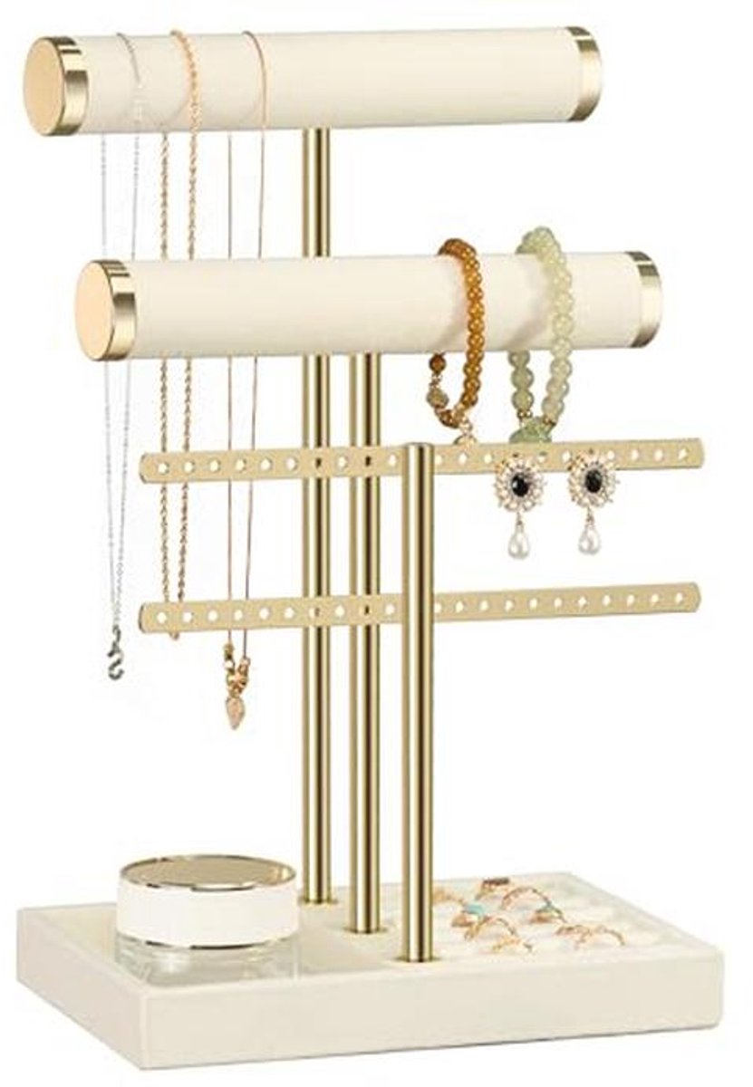 3 Laags Armband Houder Display - Beige Fluwelen Sieraden Organizer voor Armbanden, Kettingen, Oorbellen en Ringen