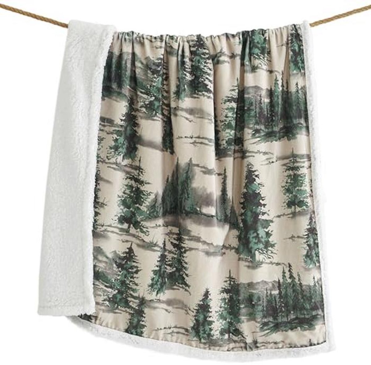 Natuurlijke Sherpa Fleece Deken met Bosprint - Perfect voor Camping en Thuis