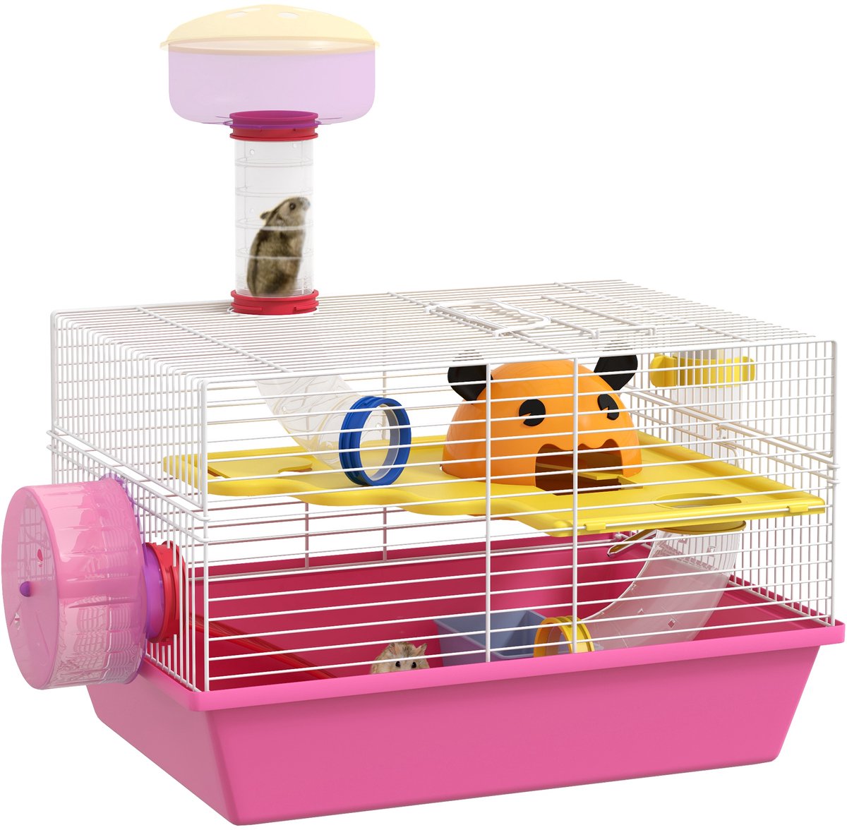 PawHut-Hamsterkooi-Staal-34x27x25cm-Roze
